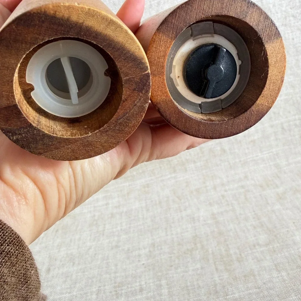 Vintage Teak Salt & Pepper Shakers Danish Modern Wood Grinder Set